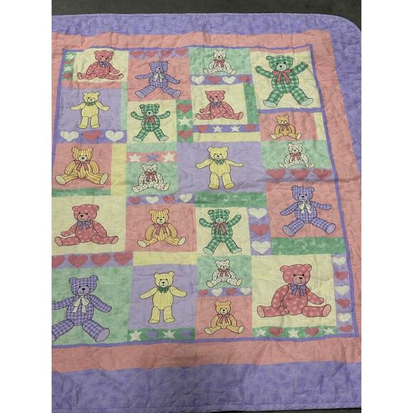 Teddy Bear, Baby Blanket, Colorful Bears, Purple Edges, Nursery, ~ 250809-WH 462 - Picture 1 of 5